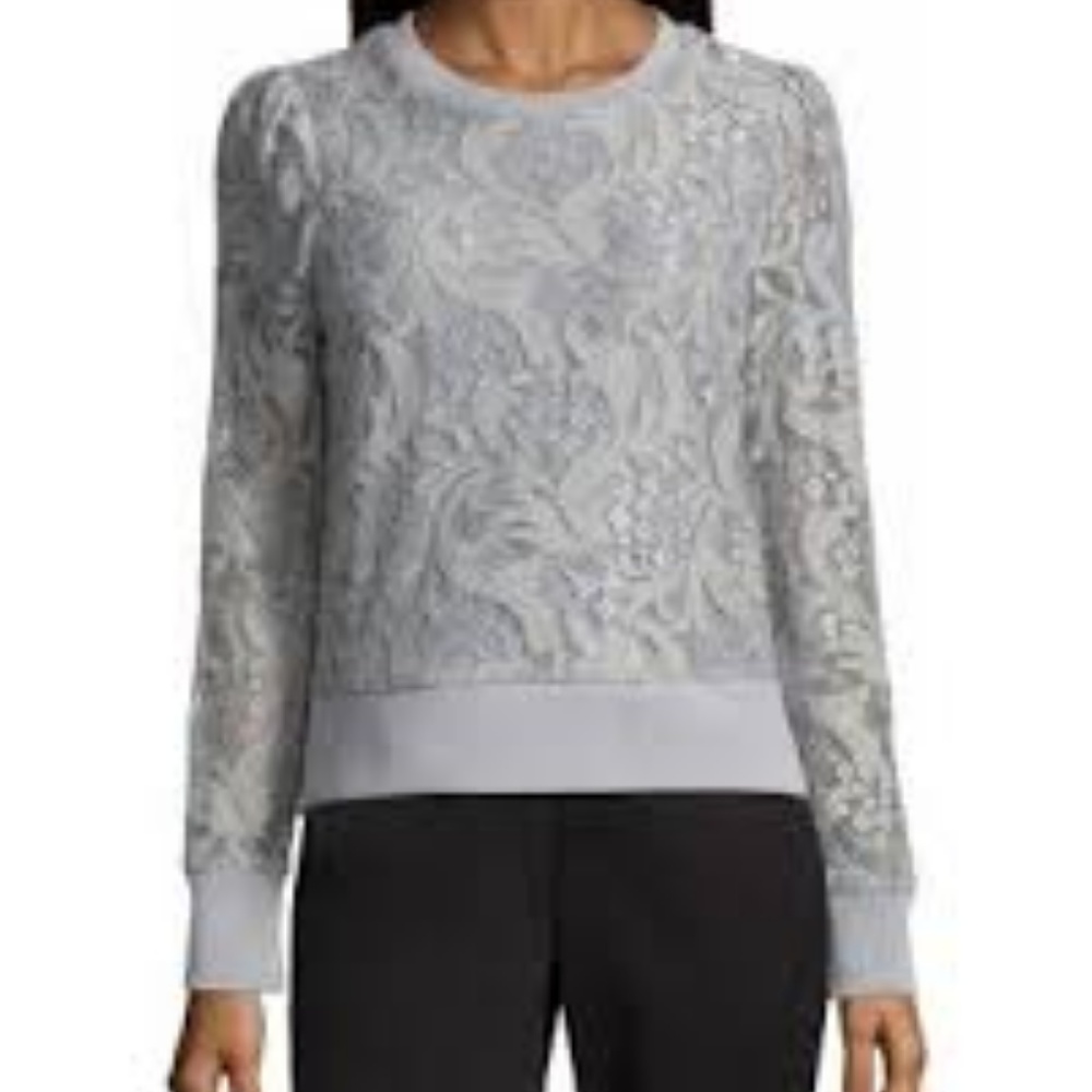 Worthington Long Sleeve Lace Sweatshirt - Picture 1 of 1